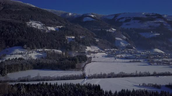 Small Village in Mountain Winter Landscape