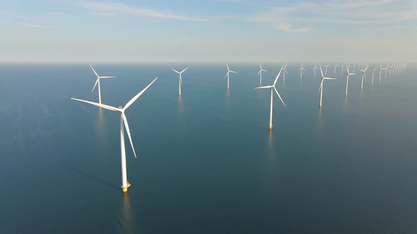 Huge Windmill Turbines Offshore Windmill Farm in the Ocean Westermeerwind Park Windmills Isolated at alt