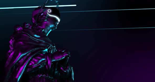 Statue of Maria Immaculata of Bourbon-Sicilian wearing vr glasses, metaverse reflection