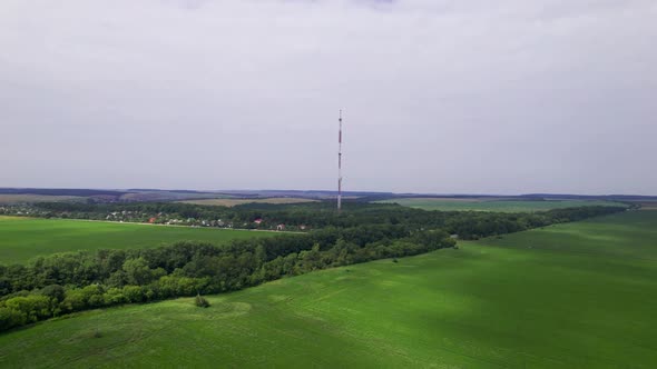 Aerial View Antenna Tower In The Green Countryside Fields alt