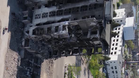Vertical Video of a Destroyed Building in Borodyanka Ukraine alt