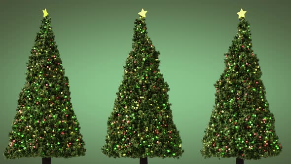 rotation of three illuminated Christmas Trees