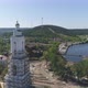 Aerial view of Construction of a embankment in the provincial town with church. 07 - VideoHive Item for Sale