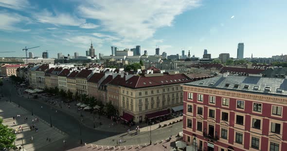 Timelpase of townhouses in Castle Square, Warsaw 
