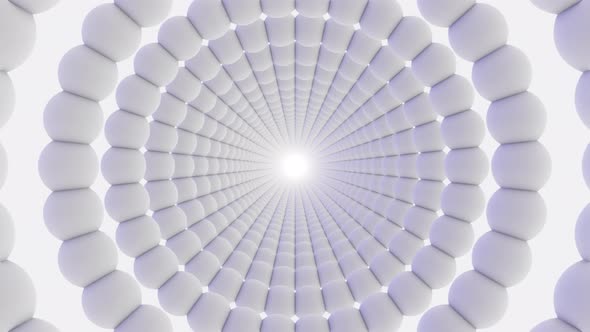 3d Render Animation Tunnel of White Spheres with Light at the End alt