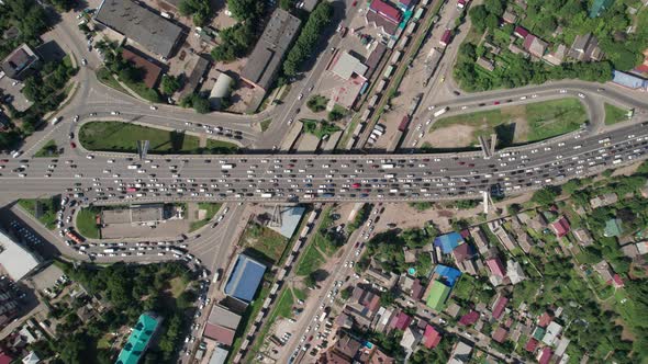 Transport Aerials  Top Down View of Freeway Busy City Rush Hour Heavy Traffic Jam Highway Bridge alt