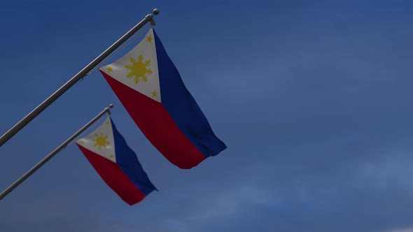 Philippines Flags In The Blue Sky - 4K