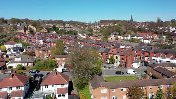 Aerial footage of the British town of Meanwood in Leeds West Yorkshire alt