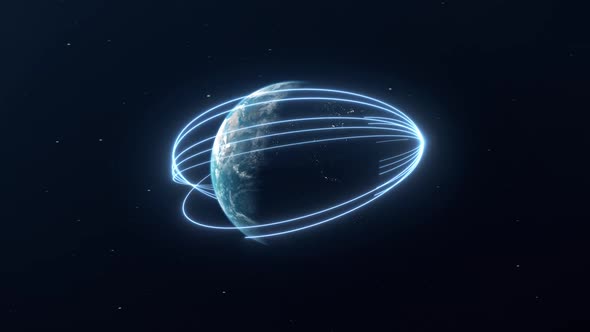Blue Glowing Lines of Energy Forming Around Planet Earth