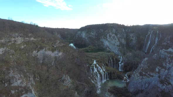 Aerial view of a waterfall scenery, Plitvice Park alt