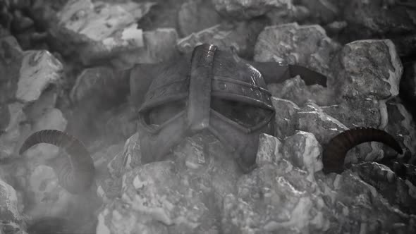 Ancient Viking Warrior Helmet Embedded In A Rocks And Ice alt