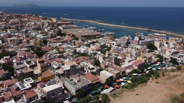 Aerial View of the Beautiful City of Chania with It's Old Harbor and the Famous Lighthouse Crete alt
