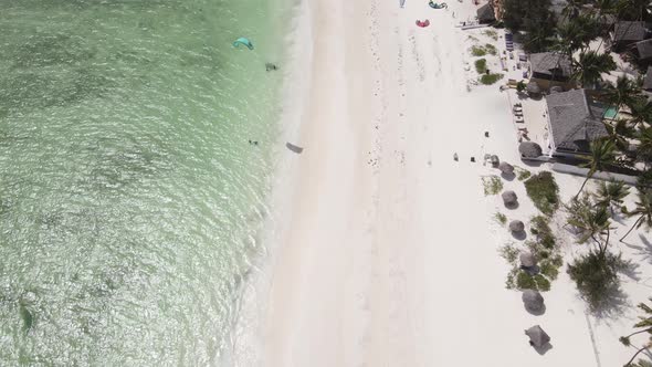 Aerial View of a Boat in the Ocean Near the Coast of Zanzibar Tanzania alt