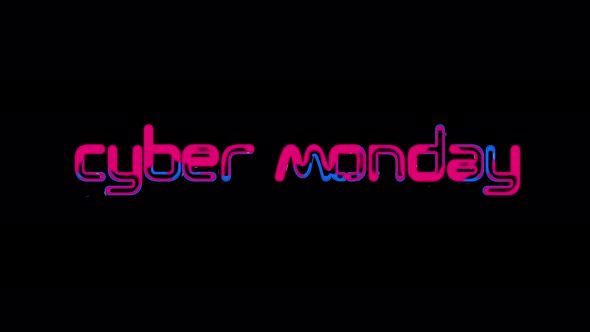 Looped animated CYBER MONDAY text with neon effect. 2D cyber monday motion graphics