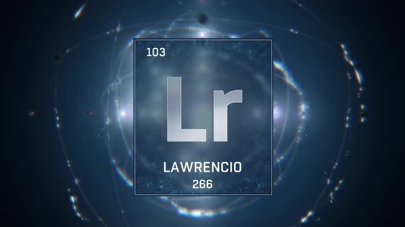 Lawrencium as Element 103 of the Periodic Table on Blue Background in Spanish Language