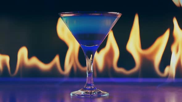 Cocktail on Fire on a Bar