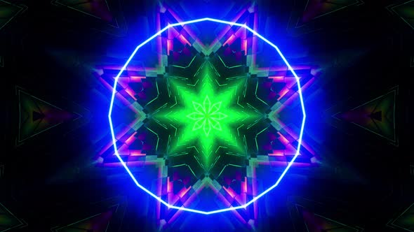 VJ loop neon kaleidoscope. Looping animation.