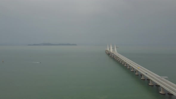 Aerial view boat move at Penang second bridge alt