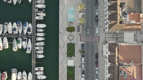 Topdown view Along Marina and Promenade Of Vila Real de Santo Antonio, Historic Algarve Border villa alt