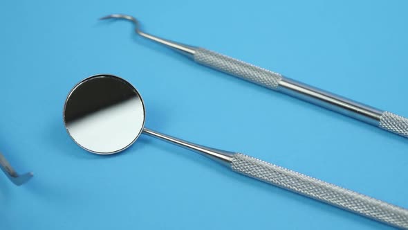 Dental Tools Instruments: Mouth Mirror, Dental Explorer or Sickle Probe, Forceps