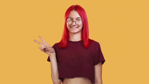 Peace Gesture Victory Symbol Happy Woman Gif Loop alt