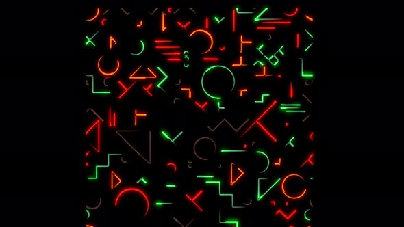 Popular seamless background. 2D geometric shapes with neon moving outline. 4K video.