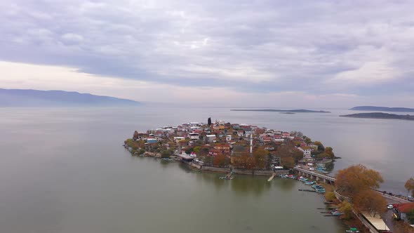 An Aerial View of Golyazi Merkez a Fishermen's Town By the Lake and the Magnificent Waters of the