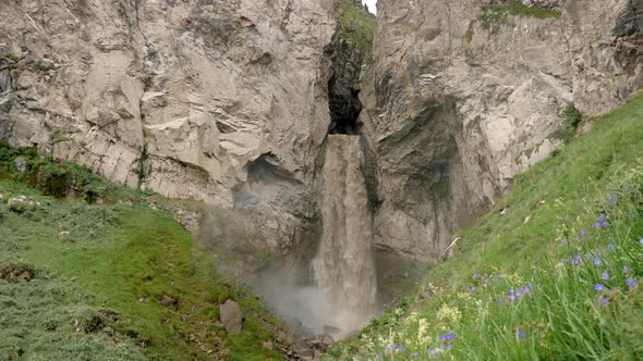 Dirty Waterfall Sultan High in the Mountains Near Elbrus in Summer alt