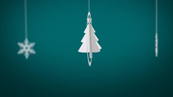Paper Craft Christmas Tree Swinging Background Looped -Turquoise