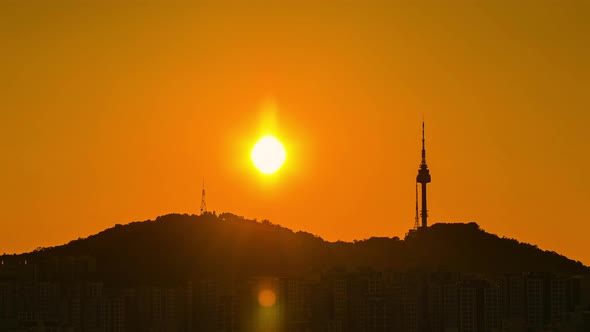 Time Lapse Sunset of Seoul City Seoul Tower South Korea