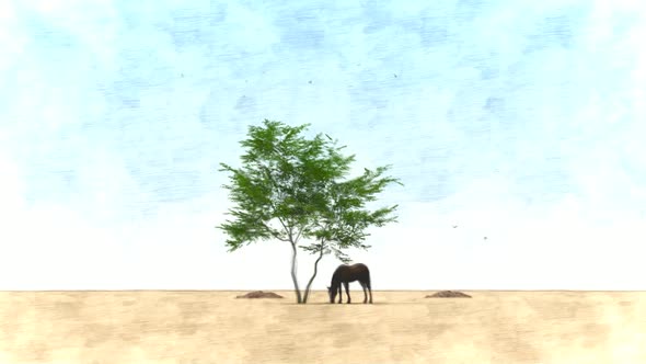 Horse Resting Under the Tree Stop Motion