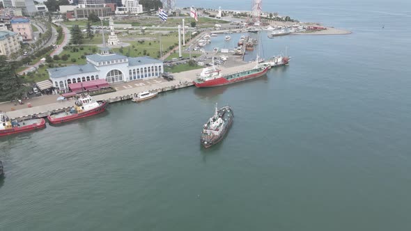 Aerial view of International Marine Station pier in Batumi city. Georgia alt