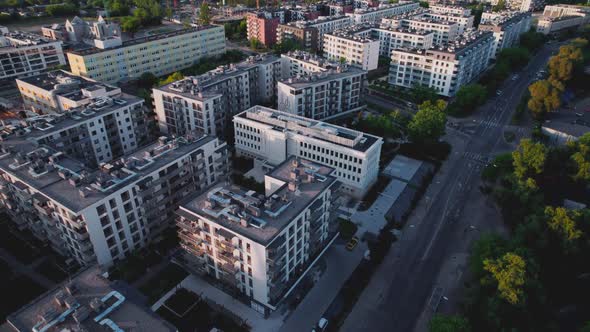 Drone Footage of the New Architecture in the City Building of Block in the European Town alt