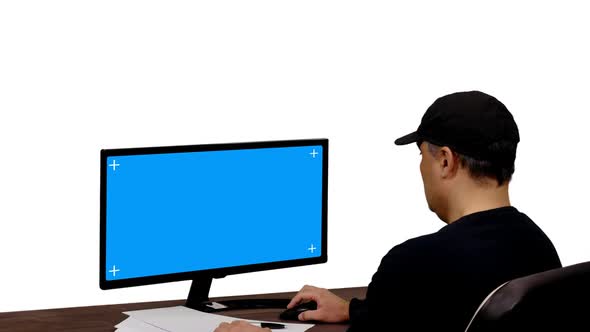 Download Hacker Looking At Mockup Blue Screen Alpha Channel By Mgpremier Videohive