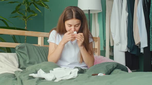 A Young Woman is Ill At Home Has Severe Coughing Attacks Bacteria Virus Fever alt