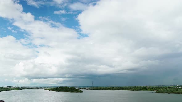 Flying Away White Cumulus Clouds Over Scenic Landscape alt