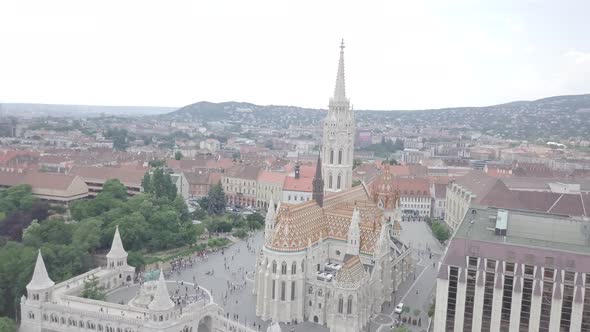 Aerial view of Matthias Church. Gothic architecture, Budapest, Hungary. Europe. Fisherman's bastion  alt