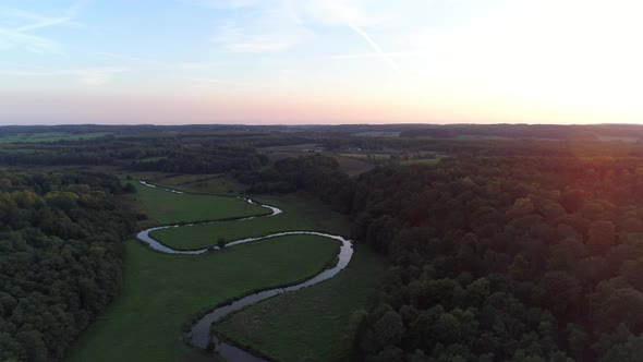 Aerial View of River and Landscape in Sweden