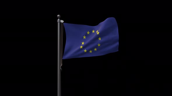 Eu Flag On Flagpole With Alpha Channel 4K alt