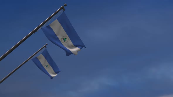 Nicaragua Flags In The Blue Sky - 4K