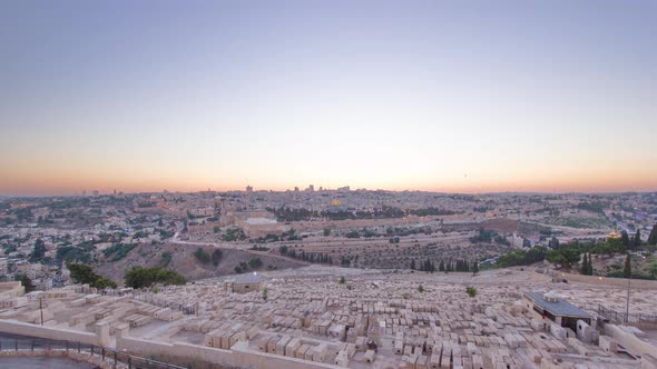 Jerusalem Panorama View Over the City Day to Night Timelapse From the Mount of Olives alt