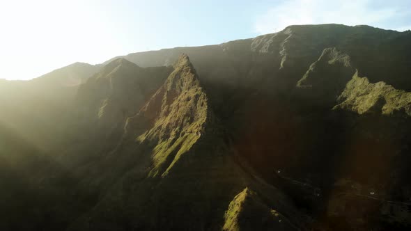 Aerial Panning Shot of Volcanic Landscapes at  Madeira Island, Portugal