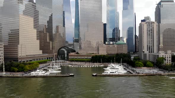 Aerial View of Boats Docked at the North Cove Marina, Hudson River, NYC alt
