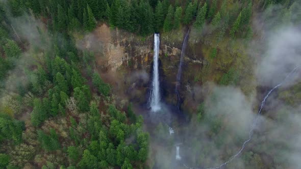 Aerial Shot Multnomah Falls Oregon