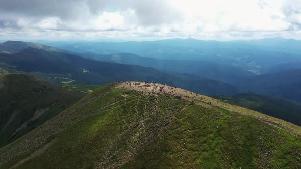 The Top of Mount Hoverla and the Panorama of the Montenegrin Ridge Aerial View alt