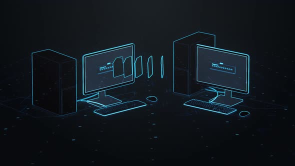 Files or data transferring process between two PCs. Backup, sharing files. alt
