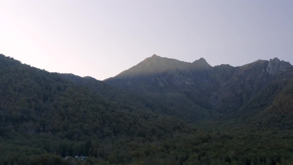 Amazing Nature Sunset High Mountain Covered By Green Forest Vegetation Aerial Shot Valley Landscape alt