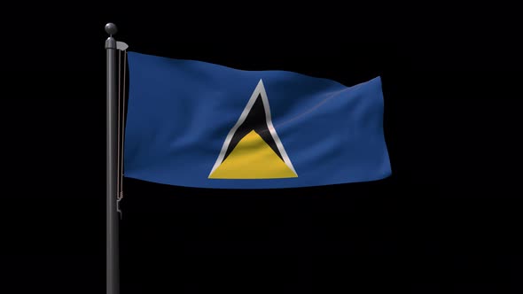 Saint Lucia Flag On Flagpole With Alpha Channel 4K alt
