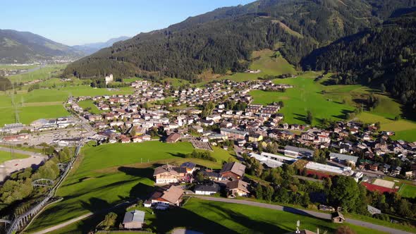 Aerial View Of Kaprun Town At The High Tauern Mountains In Salzburg, Austria. alt