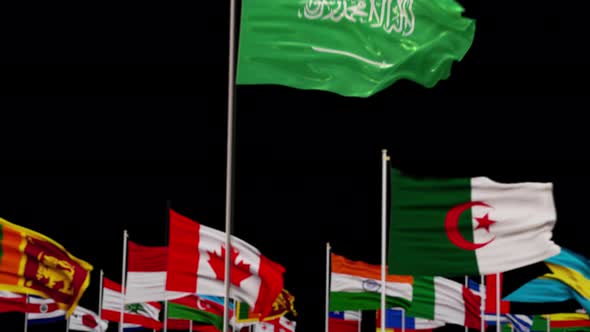 Saudi Arabia  Flag With World Globe and Flags 4K With Alpha  alt